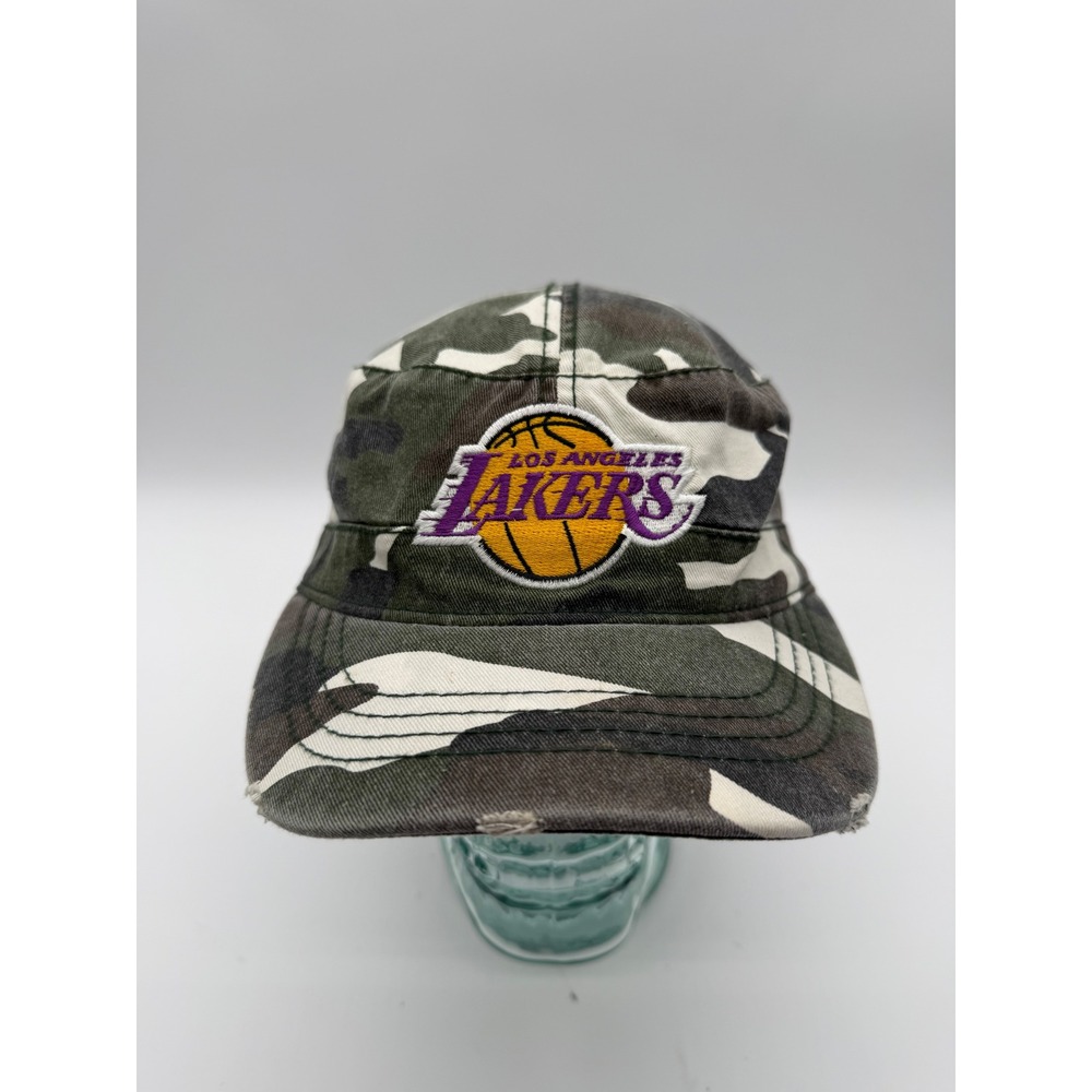 Los Angeles Lakers Camo Cadet Hat NBA Embroidered Logo Distressed Cap OSFM